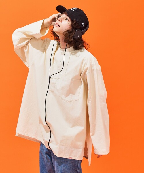 HINSON（ヒンソン）の「HINSON/ヒンソン 別注 グランパシャツ/ロングスリーブ（シャツ/ブラウス・メンズ・アイボリー/ブラック/ホワイト/ベージュ/ブルー・MEDIUM/LARGE）」の12枚目の写真