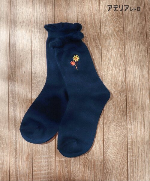 アデリアレトロ(アデリアレトロ)の「アデリアレトロ 4柄刺繍ソックス(ソックス/靴下・キッズ・アイボリー/ネイビー/ピンク/オレンジ・12/15 /18/21/24)」の3枚目の写真