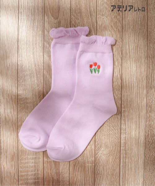アデリアレトロ(アデリアレトロ)の「アデリアレトロ 4柄刺繍ソックス(ソックス/靴下・キッズ・アイボリー/ネイビー/ピンク/オレンジ・12/15 /18/21/24)」の4枚目の写真