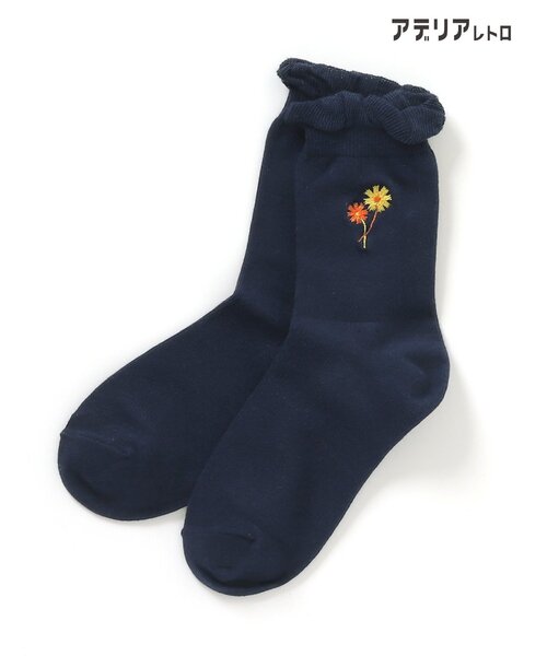 アデリアレトロ(アデリアレトロ)の「アデリアレトロ 4柄刺繍ソックス(ソックス/靴下・キッズ・アイボリー/ネイビー/ピンク/オレンジ・12/15 /18/21/24)」の5枚目の写真