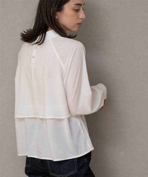 OPAQUE.CLIP（オペークドットクリップ）の「◆ロールカラージョーゼットブラウス（シャツ/ブラウス・レディース・ネイビー/ホワイト系/グリーン系/ピンク・40/36/38）」の20枚目の写真