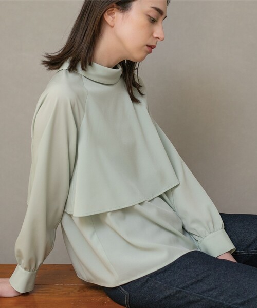 OPAQUE.CLIP（オペークドットクリップ）の「◆ロールカラージョーゼットブラウス（シャツ/ブラウス・レディース・ネイビー/ホワイト系/グリーン系/ピンク・40/36/38）」の16枚目の写真