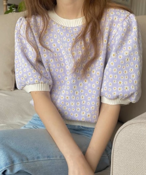 LADY LIKE（レディライク）の「デイジー柄配色トップス（Tシャツ/カットソー・レディース・パープル/ブラック/ブルー・M）」の20枚目の写真