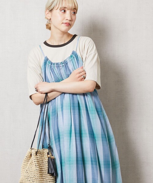 FREAK'S STORE(フリークスストア)の「【限定展開】インド チェック キャミ ワンピース(ワンピース・レディース・イエロー/オレンジ/グリーン/パープル/レッド/ブルー・フリ-)」の8枚目の写真