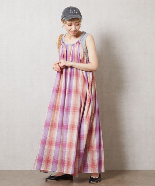 FREAK'S STORE(フリークスストア)の「【限定展開】インド チェック キャミ ワンピース(ワンピース・レディース・イエロー/オレンジ/グリーン/パープル/レッド/ブルー・フリ-)」の11枚目の写真