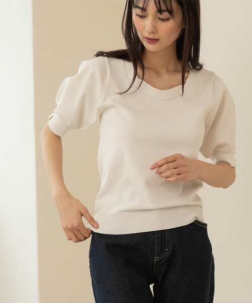 index（インデックス）の「◆フェイクパールスリーブニット【UV/洗濯機洗い可】（ニット/セーター・レディース・ブラック/ライトオレンジ系/イエロー系その他/ホワイト系/ライトグレー・38/40/42/36）」の13枚目の写真