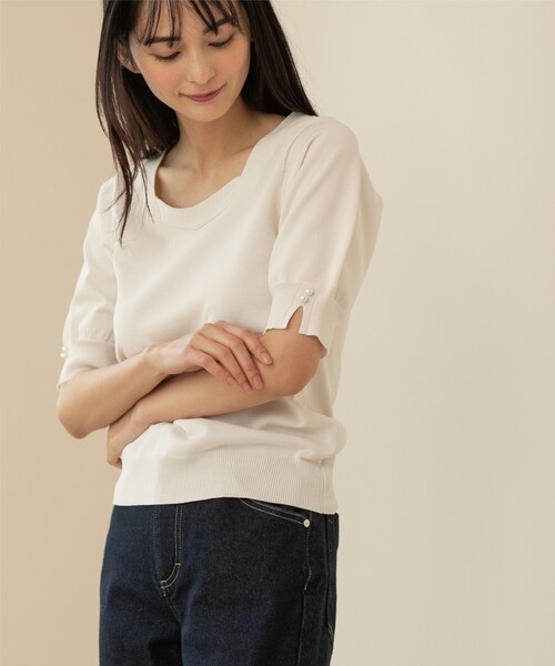 index（インデックス）の「◆フェイクパールスリーブニット【UV/洗濯機洗い可】（ニット/セーター・レディース・ブラック/ライトオレンジ系/イエロー系その他/ホワイト系/ライトグレー・38/40/42/36）」の14枚目の写真