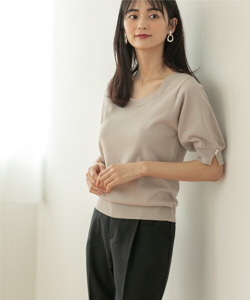 index（インデックス）の「◆フェイクパールスリーブニット【UV/洗濯機洗い可】（ニット/セーター・レディース・ブラック/ライトオレンジ系/イエロー系その他/ホワイト系/ライトグレー・38/40/42/36）」の19枚目の写真