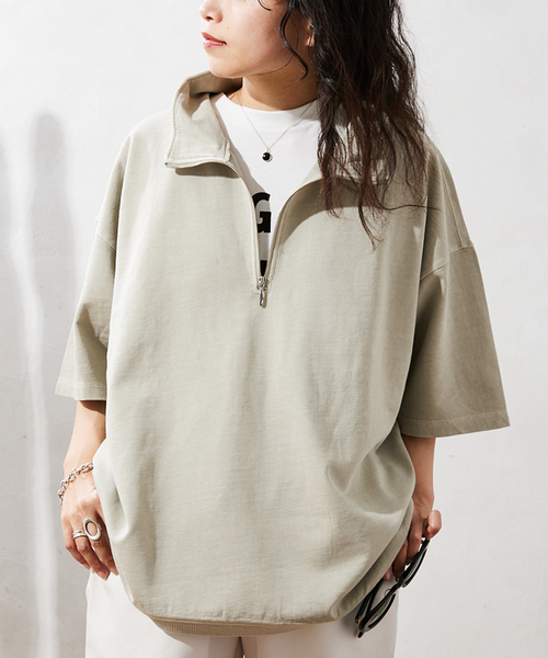 JOURNAL STANDARD relume（ジャーナルスタンダード　レリューム）の「CALIFORNIA DAMAGE ハーフジップスウェット半袖（Tシャツ/カットソー・メンズ・ブラック/モスグリーン/ベージュ系その他/バーガンディー・MEDIUM/LARGE）」の10枚目の写真