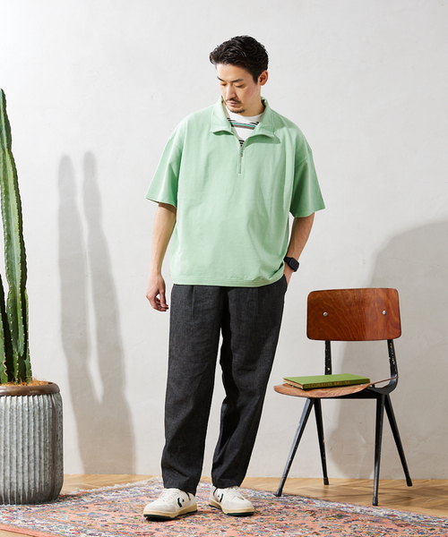 JOURNAL STANDARD relume（ジャーナルスタンダード　レリューム）の「CALIFORNIA DAMAGE ハーフジップスウェット半袖（Tシャツ/カットソー・メンズ・ブラック/モスグリーン/ベージュ系その他/バーガンディー・MEDIUM/LARGE）」の12枚目の写真