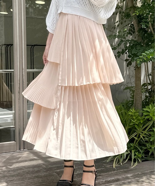 one way（ワンウェイ）の「ジョーゼットアシメプリーツスカート（スカート・レディース・ホワイト/ベージュ/ブラック/ホワイト系その他・FREE）」の4枚目の写真