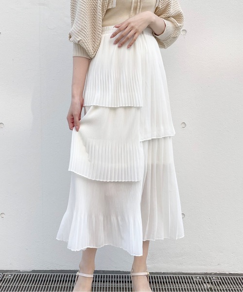 one way（ワンウェイ）の「ジョーゼットアシメプリーツスカート（スカート・レディース・ホワイト/ベージュ/ブラック/ホワイト系その他・FREE）」の5枚目の写真