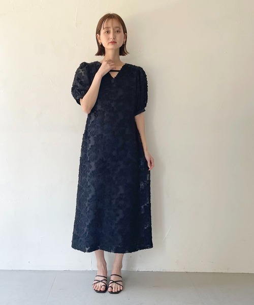 CLEIO（クレイオ）の「【CLEIO】フリンジジャガードワンピース（ドレス・レディース・アイボリー/ブラック・FREE）」の4枚目の写真