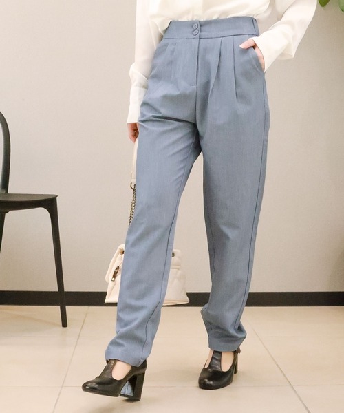 aimoha（アイモハ）の「【aimohaオリジナル】ハイウエスト　タック入りストレッチパンツ（スラックス・レディース・ブルー/カーキ/ネイビー/ライトベージュ/ダークベージュ/ブラック・LARGE/X-LARGE/SMALL/MEDIUM）」の17枚目の写真