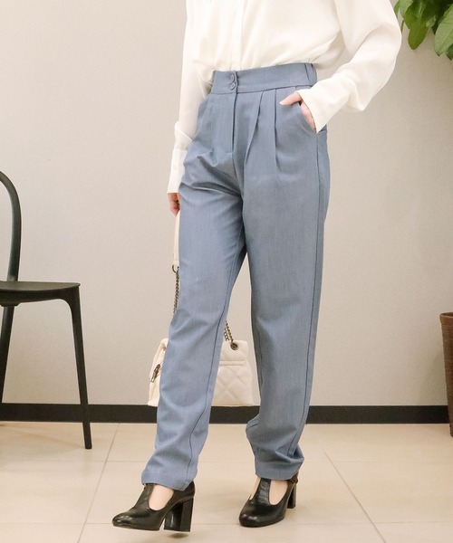 aimoha（アイモハ）の「【aimohaオリジナル】ハイウエスト　タック入りストレッチパンツ（スラックス・レディース・ブルー/カーキ/ネイビー/ライトベージュ/ダークベージュ/ブラック・LARGE/X-LARGE/SMALL/MEDIUM）」の18枚目の写真