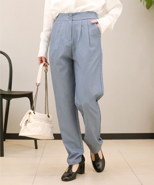 aimoha（アイモハ）の「【aimohaオリジナル】ハイウエスト　タック入りストレッチパンツ（スラックス・レディース・ブルー/カーキ/ネイビー/ライトベージュ/ダークベージュ/ブラック・LARGE/X-LARGE/SMALL/MEDIUM）」の19枚目の写真