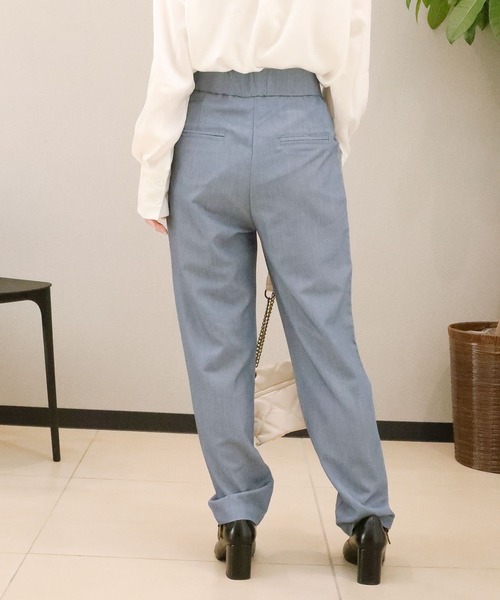 aimoha（アイモハ）の「【aimohaオリジナル】ハイウエスト　タック入りストレッチパンツ（スラックス・レディース・ブルー/カーキ/ネイビー/ライトベージュ/ダークベージュ/ブラック・LARGE/X-LARGE/SMALL/MEDIUM）」の22枚目の写真