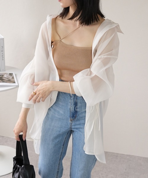 IAMUSE(アイアミューズ)の「シアーバックドロストシャツ S0980【IAMUSE】(シャツ/ブラウス・レディース・ネイビー/オフホワイト/グレー・FREE)」の4枚目の写真