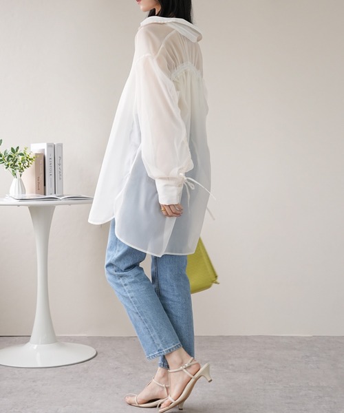 IAMUSE(アイアミューズ)の「シアーバックドロストシャツ S0980【IAMUSE】(シャツ/ブラウス・レディース・ネイビー/オフホワイト/グレー・FREE)」の8枚目の写真