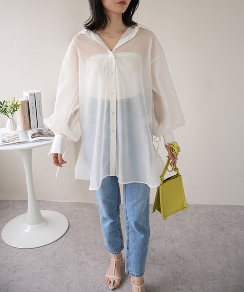 IAMUSE(アイアミューズ)の「シアーバックドロストシャツ S0980【IAMUSE】(シャツ/ブラウス・レディース・ネイビー/オフホワイト/グレー・FREE)」の14枚目の写真