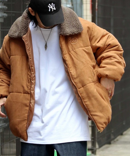 ヴィンテージ　スエード ボア襟 ブルゾン　ベージュ セール】《Javaジャバコラボ》軽くてあったか。襟ボアスエード中綿
