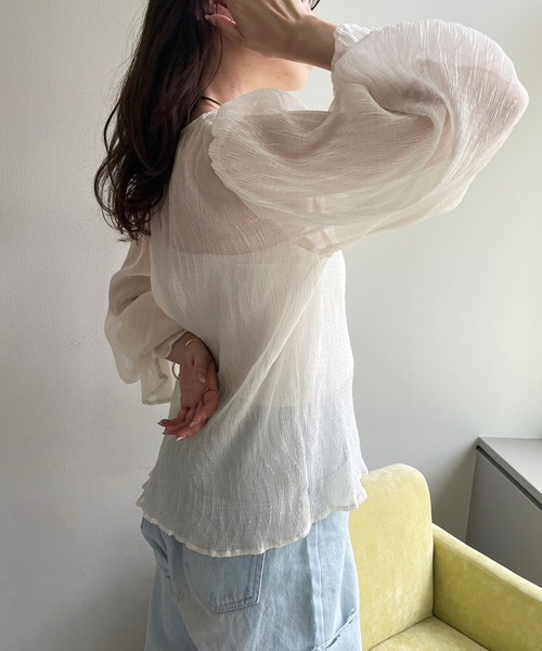 one after another NICE CLAUP（ワンアフターアナザーナイスクラップ）の「【WEB限定商品】キャンディースリーブシアープリーツブラウス（シャツ/ブラウス・レディース・アイボリー/ベージュ/ブラック/ピンク・FREE）」の10枚目の写真