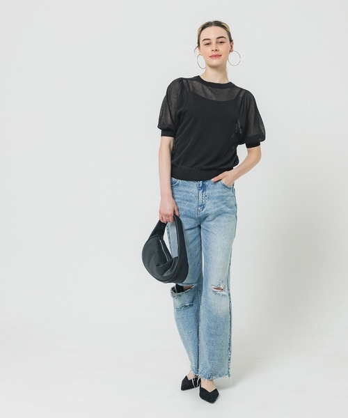 coca(coca)(コカ)の「【WEB限定セール】シアーニットトップス(ニット/セーター・レディース・ブラック/ライトベージュ/ブルー/アイボリー・M/L)」の5枚目の写真