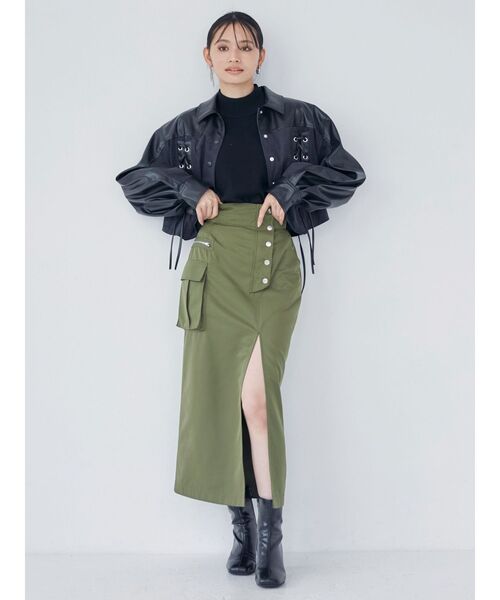 MURUA（ムルーア）の「スリットナローカーゴスカート（スカート・レディース・カーキ/ブラック/オレンジ・2/1）」の6枚目の写真