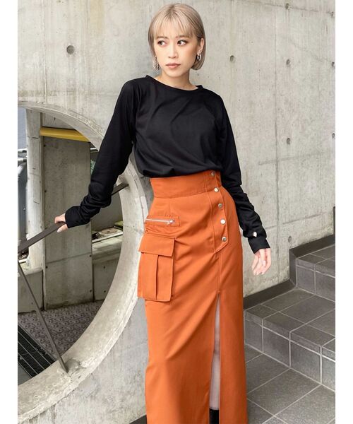 MURUA（ムルーア）の「スリットナローカーゴスカート（スカート・レディース・カーキ/ブラック/オレンジ・2/1）」の13枚目の写真