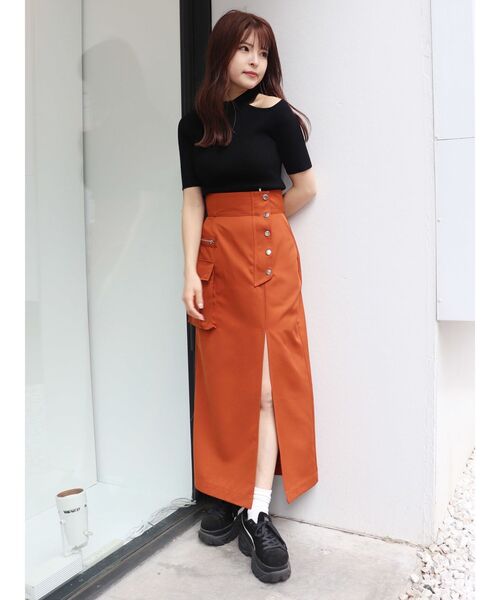 MURUA（ムルーア）の「スリットナローカーゴスカート（スカート・レディース・カーキ/ブラック/オレンジ・2/1）」の18枚目の写真