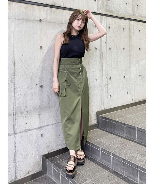 MURUA（ムルーア）の「スリットナローカーゴスカート（スカート・レディース・カーキ/ブラック/オレンジ・2/1）」の19枚目の写真