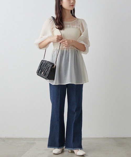 one after another NICE CLAUP(ワンアフターアナザーナイスクラップ)の「S,Mサイズ/ナイスクラップの美脚デニム(デニムパンツ・レディース・サックスブルー/ネイビー/ピンク・SMALL/MEDIUM)」の7枚目の写真