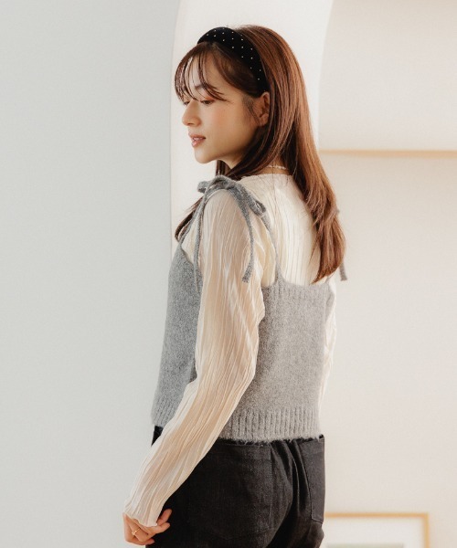 flower（フラワー）の「リボンニットビスチェ（キャミソール・レディース・グレー/アイボリー・FREE）」の14枚目の写真