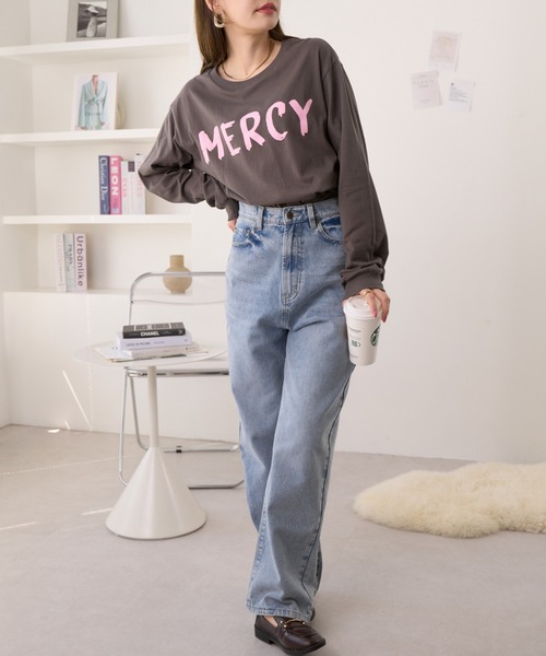 Ada.(エイダ)の「遊び心にきゅんっ 秋冬新作 ペイント プリント ロングTシャツ(Tシャツ/カットソー・レディース・チャコール/ブラック/ホワイト・FREE)」の17枚目の写真