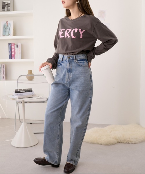 Ada.(エイダ)の「遊び心にきゅんっ 秋冬新作 ペイント プリント ロングTシャツ(Tシャツ/カットソー・レディース・チャコール/ブラック/ホワイト・FREE)」の18枚目の写真