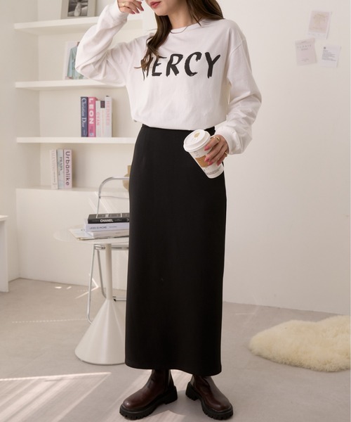 Ada.(エイダ)の「遊び心にきゅんっ 秋冬新作 ペイント プリント ロングTシャツ(Tシャツ/カットソー・レディース・チャコール/ブラック/ホワイト・FREE)」の10枚目の写真