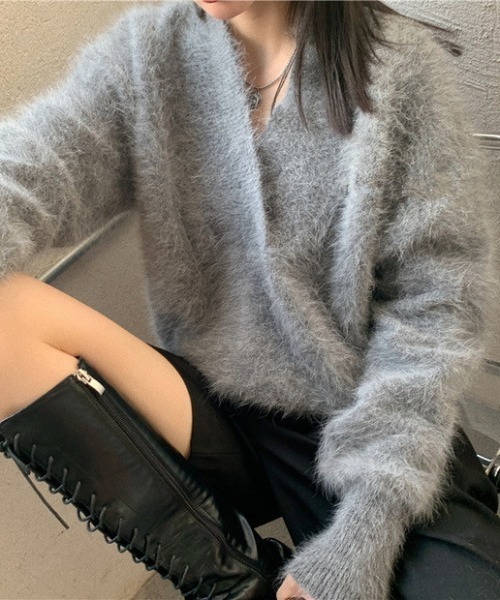 MIESROHE/【試着のみ】シャギーVネックワイドニット Amazon | [ミースロエ] シャギーVネックワイドニット MWNT245002