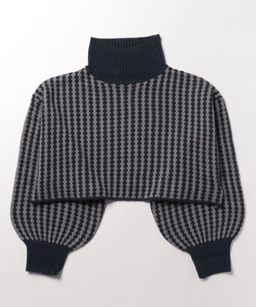 STYLEBLOCK(スタイルブロック)の「ジオメトリック柄ニットクロップドプルオーバー(ニット/セーター・レディース・マスタード/ネイビー/グリーン/ブラック・M)」の3枚目の写真