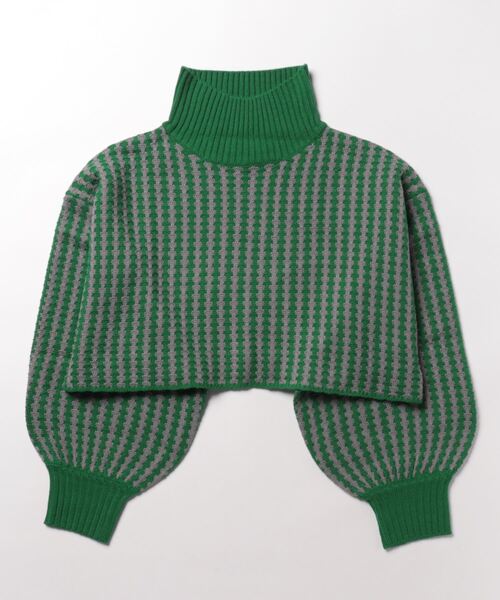 STYLEBLOCK(スタイルブロック)の「ジオメトリック柄ニットクロップドプルオーバー(ニット/セーター・レディース・マスタード/ネイビー/グリーン/ブラック・M)」の2枚目の写真