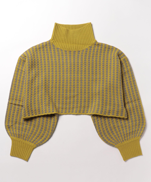 STYLEBLOCK(スタイルブロック)の「ジオメトリック柄ニットクロップドプルオーバー(ニット/セーター・レディース・マスタード/ネイビー/グリーン/ブラック・M)」の4枚目の写真