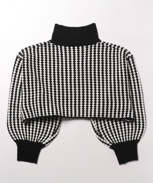 STYLEBLOCK(スタイルブロック)の「ジオメトリック柄ニットクロップドプルオーバー(ニット/セーター・レディース・マスタード/ネイビー/グリーン/ブラック・M)」の9枚目の写真