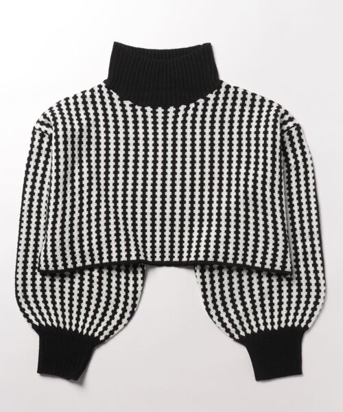STYLEBLOCK(スタイルブロック)の「ジオメトリック柄ニットクロップドプルオーバー(ニット/セーター・レディース・マスタード/ネイビー/グリーン/ブラック・M)」の5枚目の写真