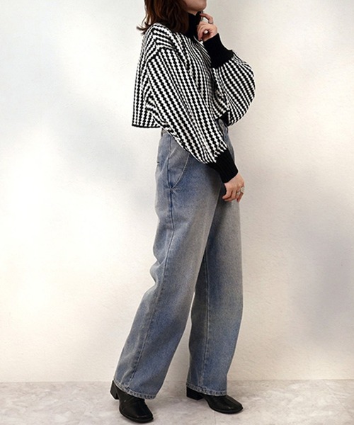 STYLEBLOCK(スタイルブロック)の「ジオメトリック柄ニットクロップドプルオーバー(ニット/セーター・レディース・マスタード/ネイビー/グリーン/ブラック・M)」の6枚目の写真