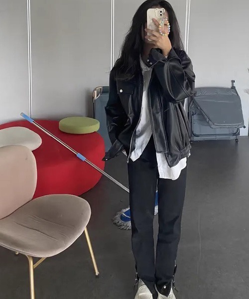 gossip！ロサンゼルス（ゴシップロサンゼルス）の「合成皮革ジャケット（ライダースジャケット・レディース・ブラウン/ブラック・FREE）」の2枚目の写真