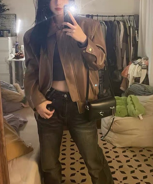 gossip！ロサンゼルス（ゴシップロサンゼルス）の「合成皮革ジャケット（ライダースジャケット・レディース・ブラウン/ブラック・FREE）」の4枚目の写真