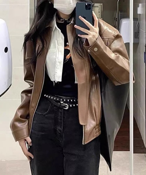 gossip！ロサンゼルス（ゴシップロサンゼルス）の「合成皮革ジャケット（ライダースジャケット・レディース・ブラウン/ブラック・FREE）」の5枚目の写真