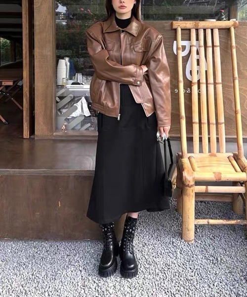 gossip！ロサンゼルス（ゴシップロサンゼルス）の「合成皮革ジャケット（ライダースジャケット・レディース・ブラウン/ブラック・FREE）」の11枚目の写真