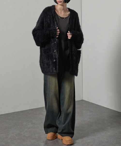 セール】【Alfred Alex】オーバーサイズシャギーニットカーディガン