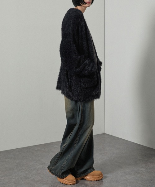 セール】【Alfred Alex】オーバーサイズシャギーニットカーディガン