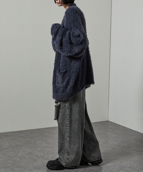 セール】【Alfred Alex】オーバーサイズシャギーニットカーディガン